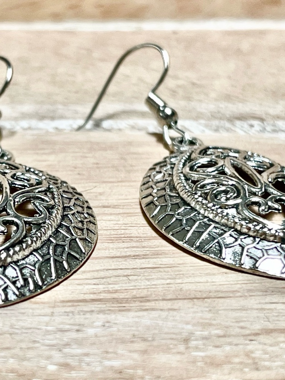 Ornate Antique Silver Filigree Drop Earrings - Women Jewelry